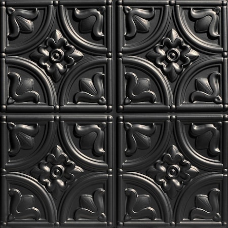 Tiny Tulips Faux Tin/ PVC 24-in X 24-in Black Textured Surface-mount Ceiling Tile, 10PK